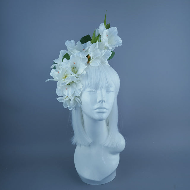 "Zuri" White Gladioli & Frangipani Headdress