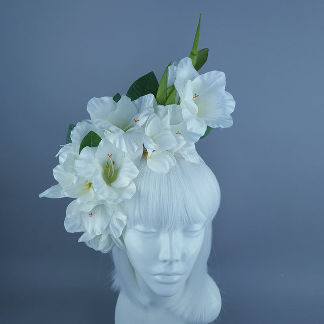 "Zuri" White Gladioli & Frangipani Headdress