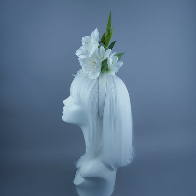 "Zuri" White Gladioli & Frangipani Headdress