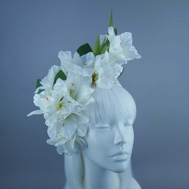 "Zuri" White Gladioli & Frangipani Headdress