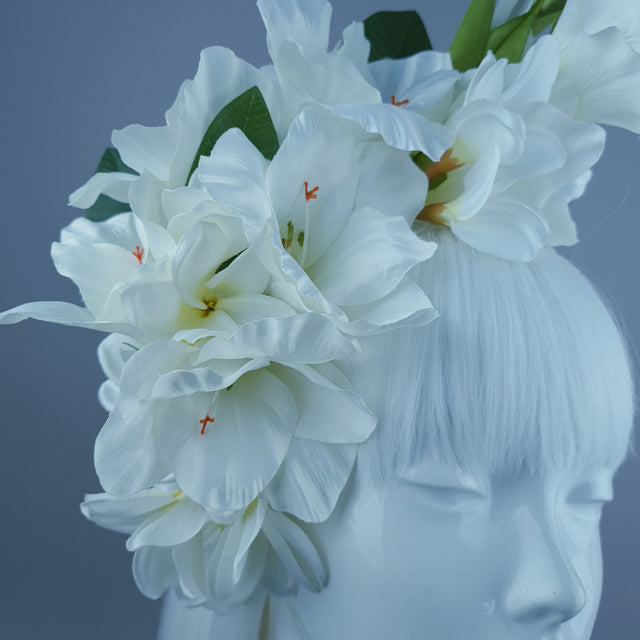"Zuri" White Gladioli & Frangipani Headdress