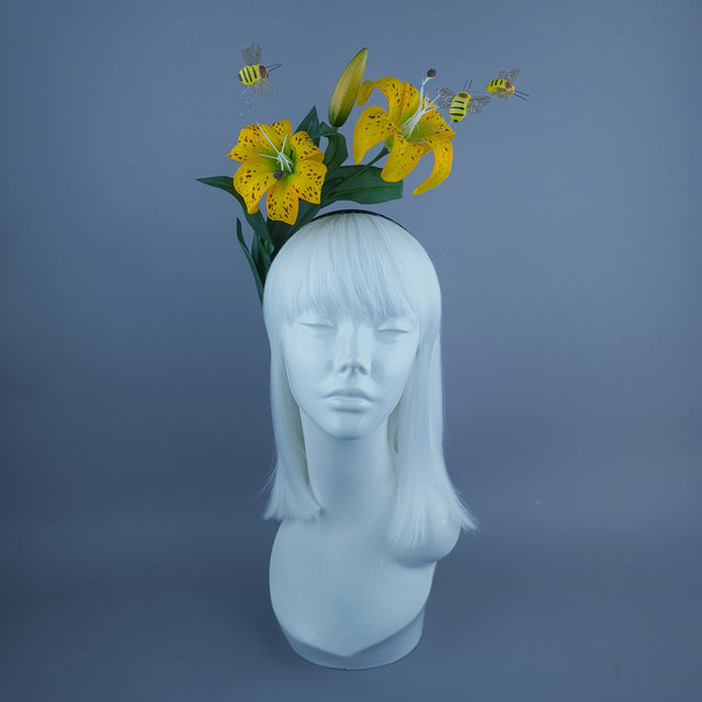 "Ambrosia" Bright Yellow Lily & Bees Headdress