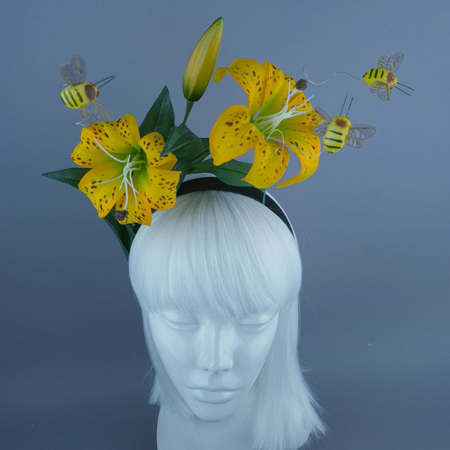 "Ambrosia" Bright Yellow Lily & Bees Headdress