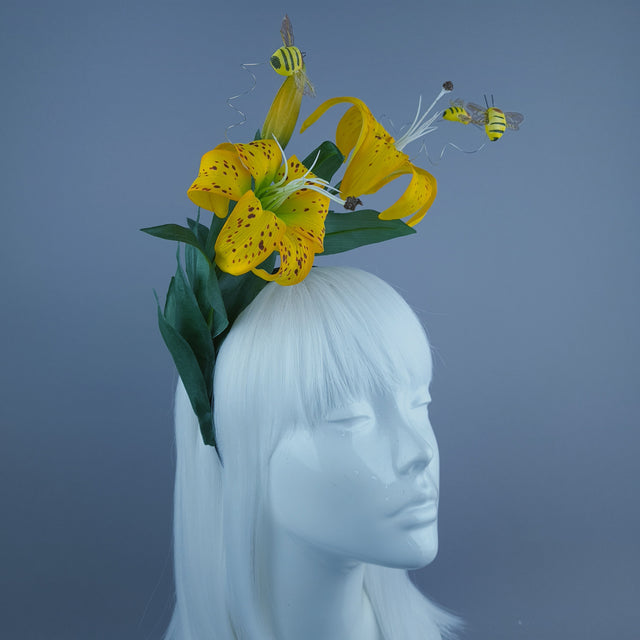 "Ambrosia" Bright Yellow Lily & Bees Headdress