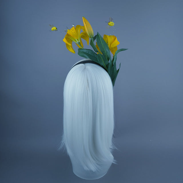 "Ambrosia" Bright Yellow Lily & Bees Headdress