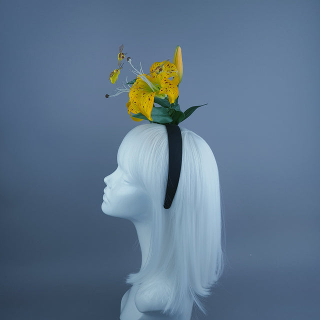 "Ambrosia" Bright Yellow Lily & Bees Headdress