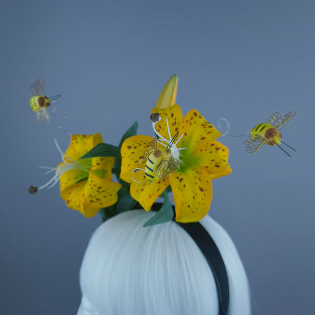 "Ambrosia" Bright Yellow Lily & Bees Headdress
