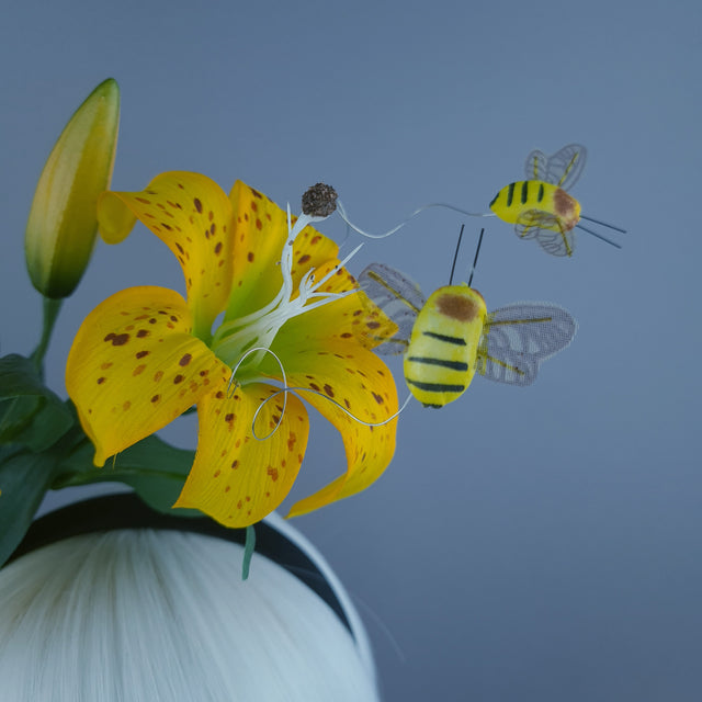 "Ambrosia" Bright Yellow Lily & Bees Headdress