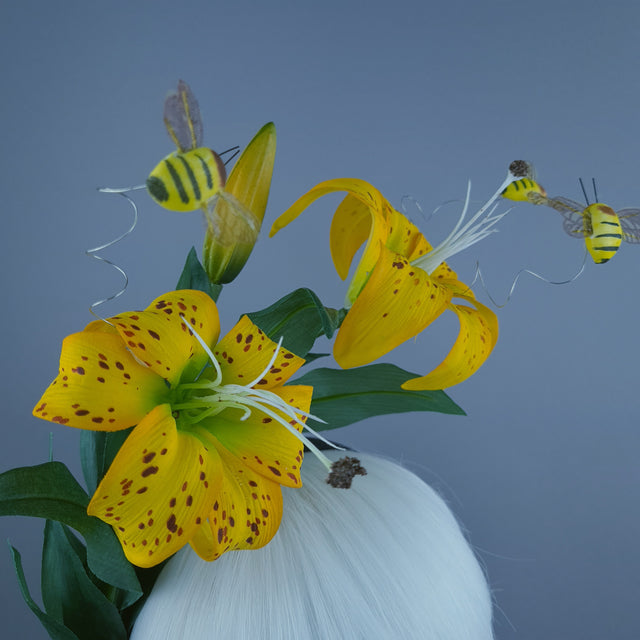 "Ambrosia" Bright Yellow Lily & Bees Headdress