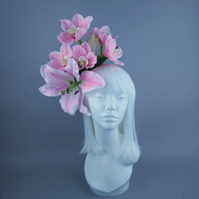 "Hera" Pink Lily & Orchid Flower Headdress
