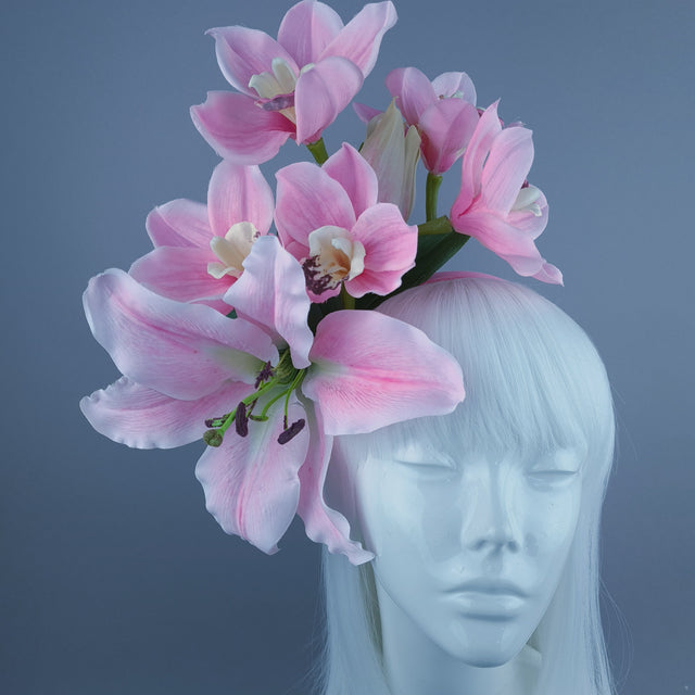 "Hera" Pink Lily & Orchid Flower Headdress