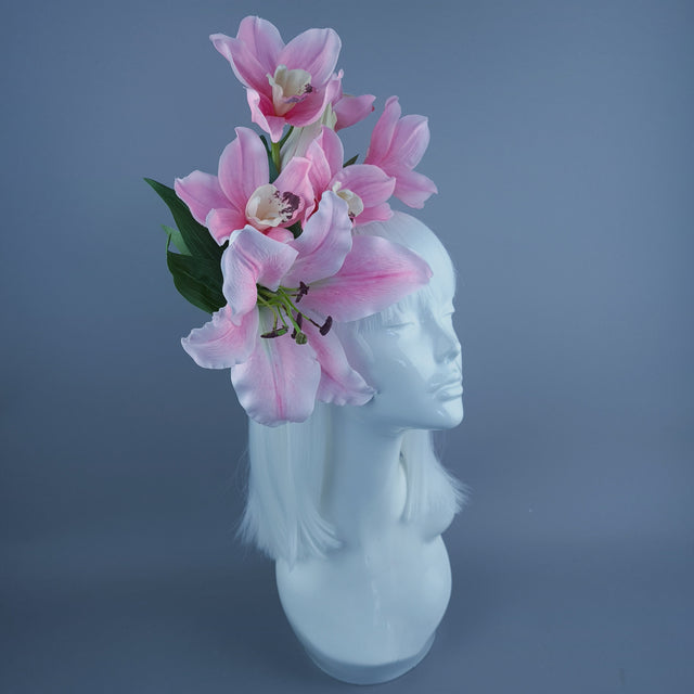 "Hera" Pink Lily & Orchid Flower Headdress