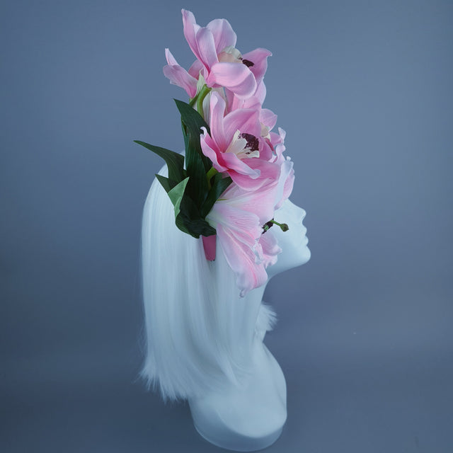 "Hera" Pink Lily & Orchid Flower Headdress