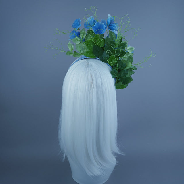 "Rainn" Blue Gingham, Sweet Peas & Bees Headdress