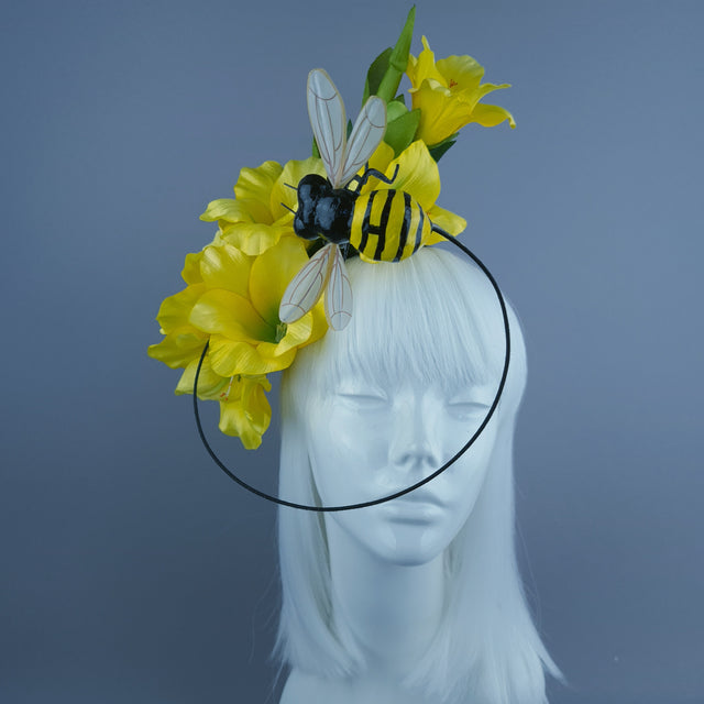 "Hesperia" Bright Yellow Gladioli Flowers & Bee Headdress