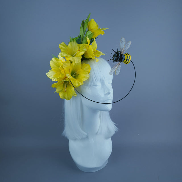 "Hesperia" Bright Yellow Gladioli Flowers & Bee Headdress