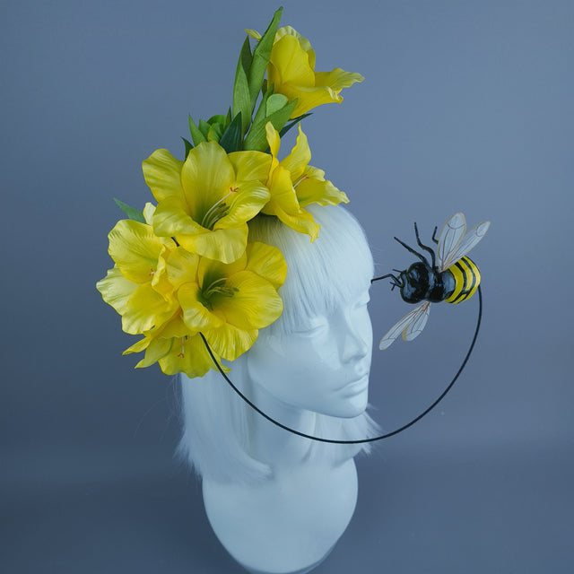 "Hesperia" Bright Yellow Gladioli Flowers & Bee Headdress