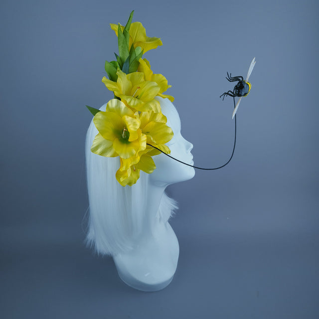 "Hesperia" Bright Yellow Gladioli Flowers & Bee Headdress