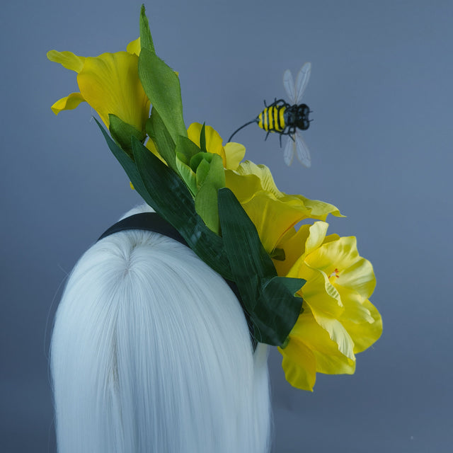 "Hesperia" Bright Yellow Gladioli Flowers & Bee Headdress