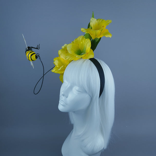 "Hesperia" Bright Yellow Gladioli Flowers & Bee Headdress