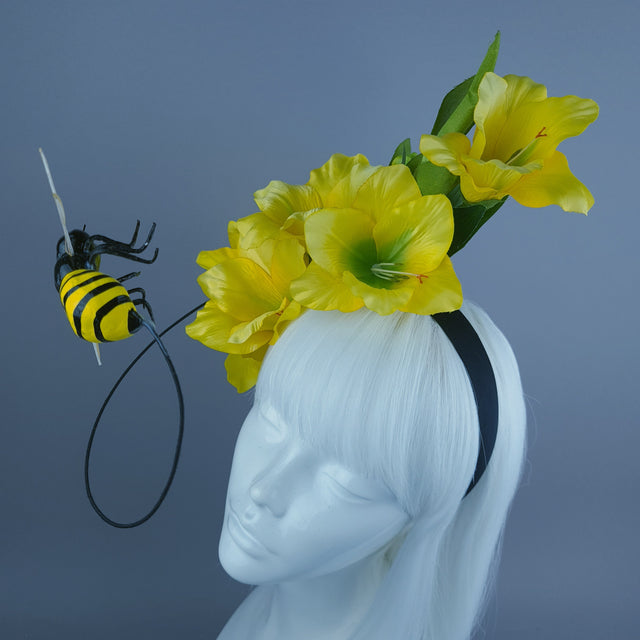 "Hesperia" Bright Yellow Gladioli Flowers & Bee Headdress