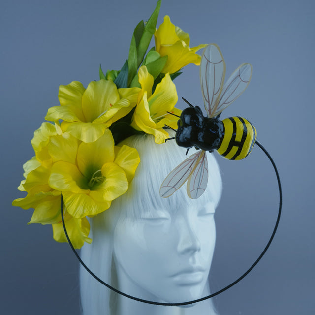 "Hesperia" Bright Yellow Gladioli Flowers & Bee Headdress