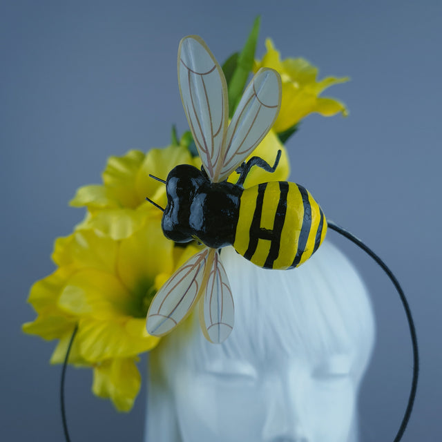 "Hesperia" Bright Yellow Gladioli Flowers & Bee Headdress
