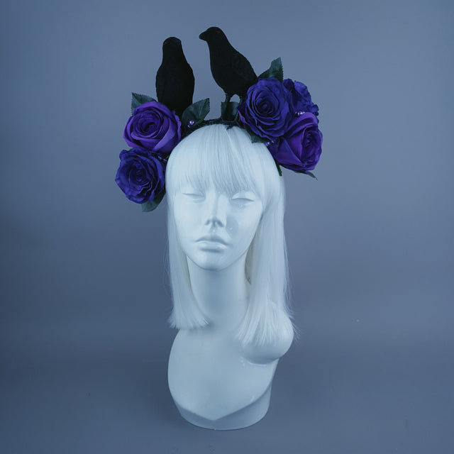 "Two For Joy" Crow & Purple Rose Headdress