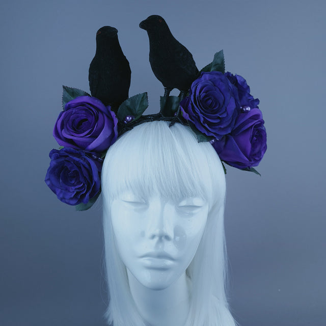 "Two For Joy" Crow & Purple Rose Headdress