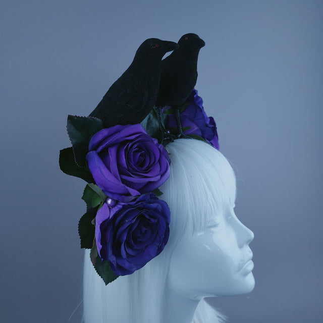 "Two For Joy" Crow & Purple Rose Headdress