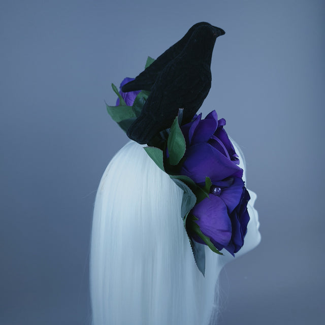 "Two For Joy" Crow & Purple Rose Headdress