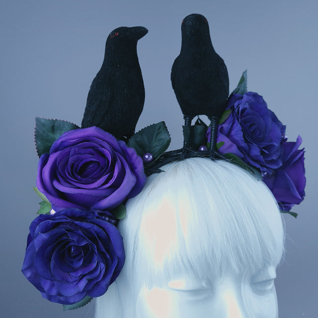 "Two For Joy" Crow & Purple Rose Headdress