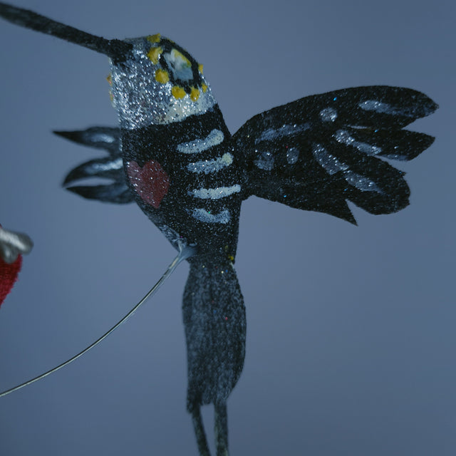 "Ascelin" Black Hummingbird & Red Flower Headdress