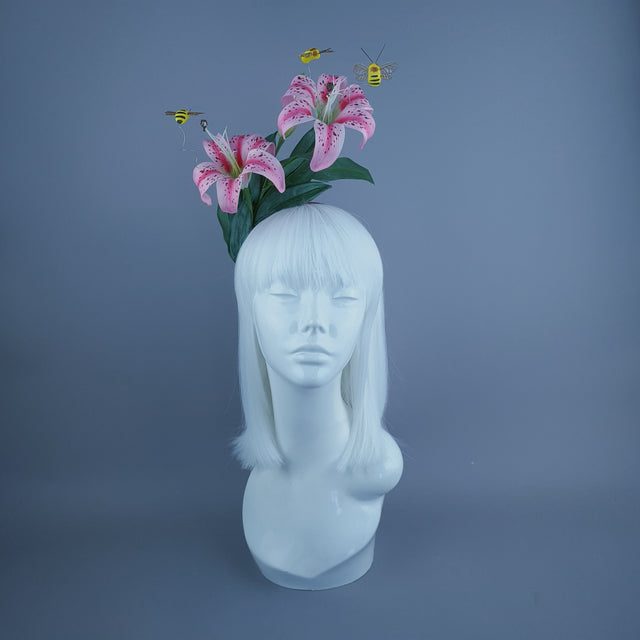 "Ambrosia" Bright Pink Lily & Bees Headdress