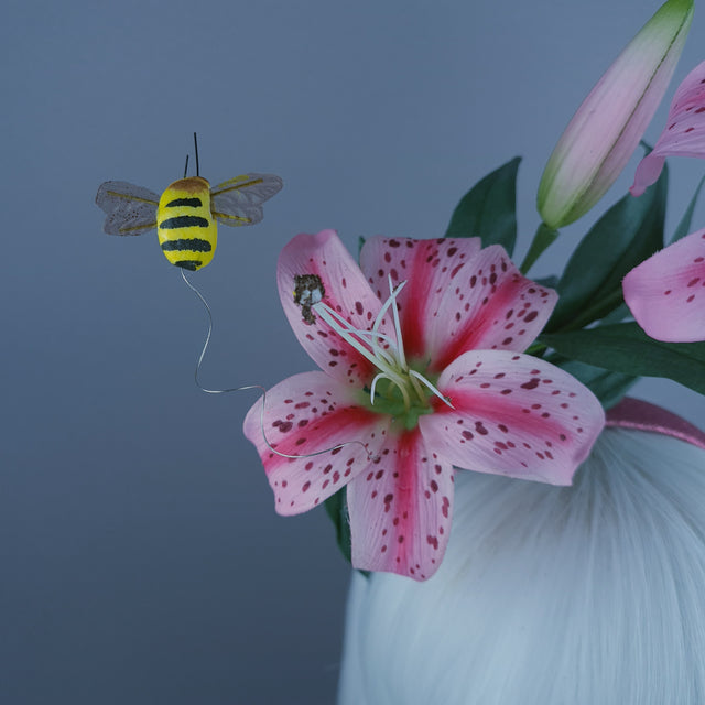 "Ambrosia" Bright Pink Lily & Bees Headdress