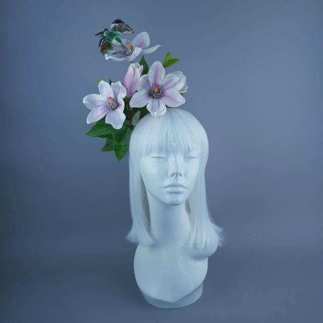 "Mari" Pink Flowers & Hummingbird Headdress