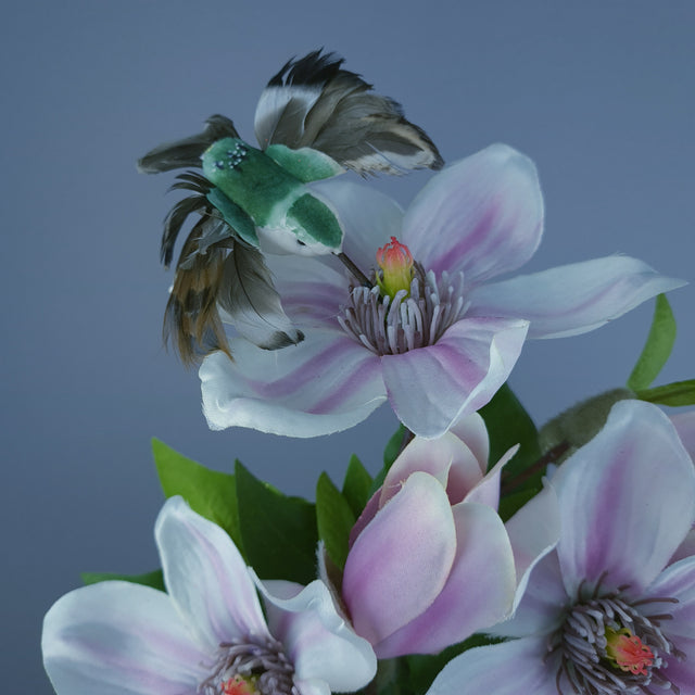 "Mari" Pink Flowers & Hummingbird Headdress