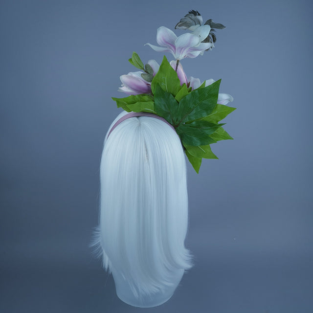 "Mari" Pink Flowers & Hummingbird Headdress