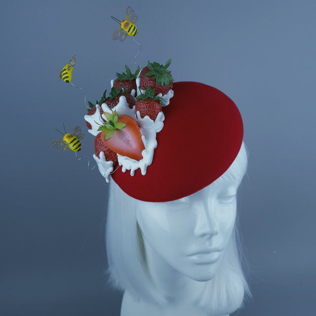 "SweetiePie" Strawberries & Cream Fruit Food Fascinator Hat