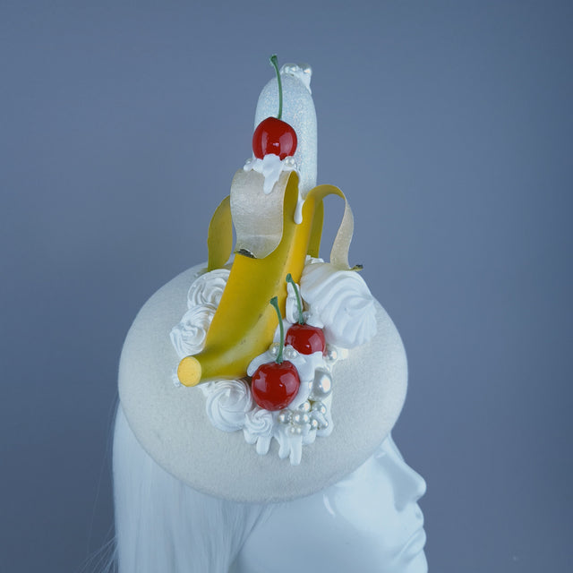"Cheekie" Banana, Cherry, Cream & Pearls Food Fascinator Hat Headdress
