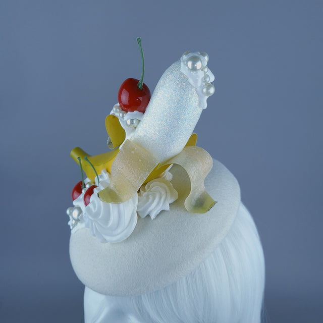 "Cheekie" Banana, Cherry, Cream & Pearls Food Fascinator Hat Headdress