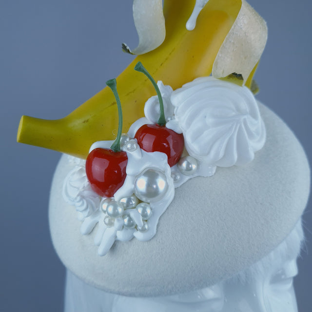 "Cheekie" Banana, Cherry, Cream & Pearls Food Fascinator Hat Headdress