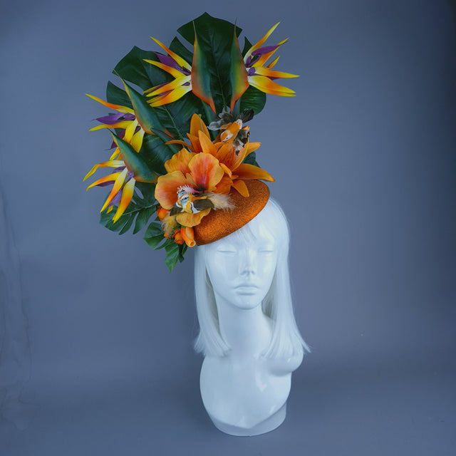 "Paradise" Tropical Orange Flower & Birds Fascinator Hat Headdress