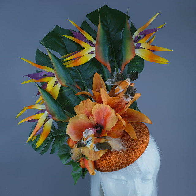 "Paradise" Tropical Orange Flower & Birds Fascinator Hat Headdress