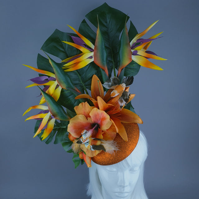 "Paradise" Tropical Orange Flower & Birds Fascinator Hat Headdress