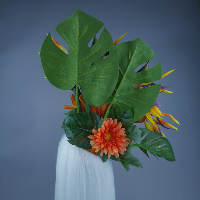 "Paradise" Tropical Orange Flower & Birds Fascinator Hat Headdress