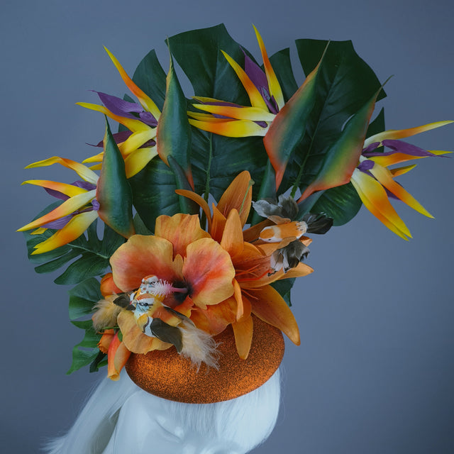 "Paradise" Tropical Orange Flower & Birds Fascinator Hat Headdress