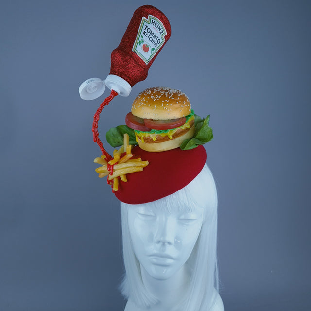 "Munchies" Burger & Chips Food Fascinator Hat Headdress