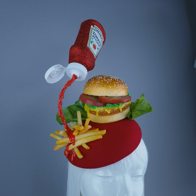 "Munchies" Burger & Chips Food Fascinator Hat Headdress