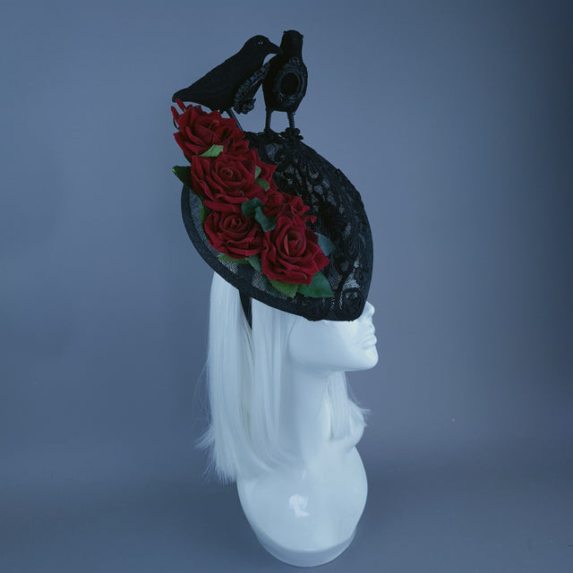 "Drusilla" Crows, Red Rose & Lace Fascinator Hat Headdress